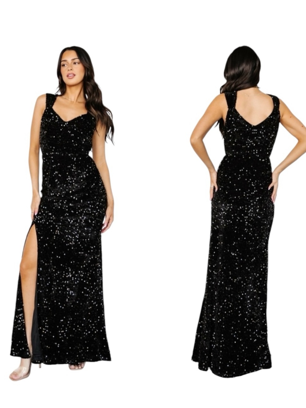 Baltic Born NWT Marilyn Sequin Maxi Dress Size 1XL V-Neck Black Evening Gown